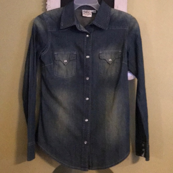 Cowgirl Justice Tops - Cowgirl Justice denim western shirt